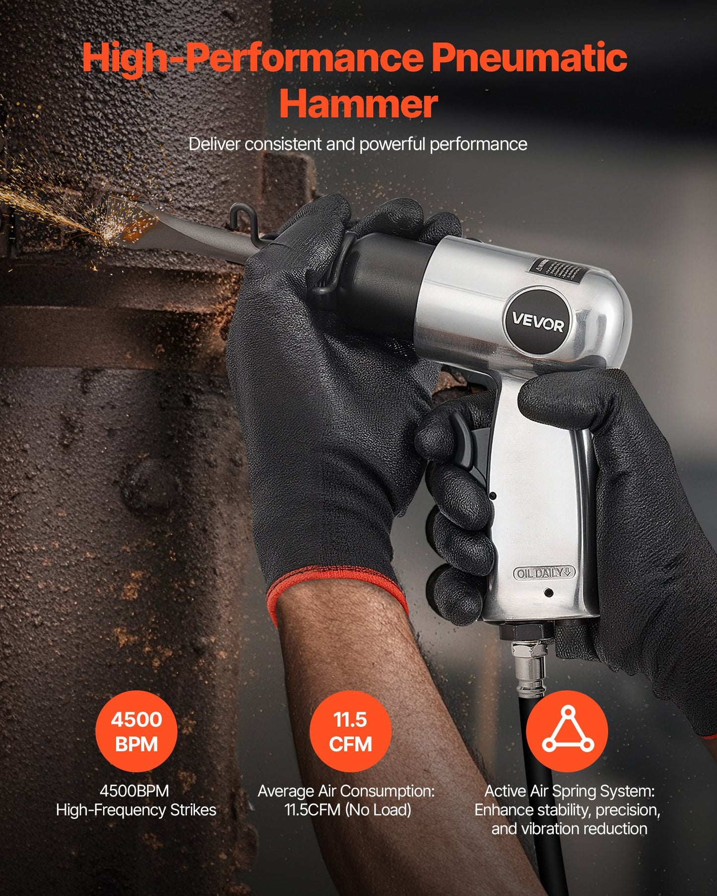 Air Hammer, 4500BPM Pneumatic Hammer with Rust Removal Air Needle Scaler & 4PCS Chisels Round Shank, Lightweight & Compact Air Chisel Pneumatic Shovel Tool for Cutting Scraping Demolishing