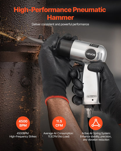 Air Hammer, 4500BPM Pneumatic Hammer with Rust Removal Air Needle Scaler & 4PCS Chisels Round Shank, Lightweight & Compact Air Chisel Pneumatic Shovel Tool for Cutting Scraping Demolishing