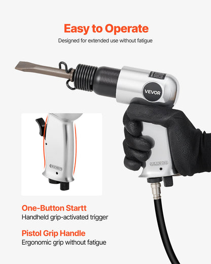 Air Hammer, 4500BPM Pneumatic Hammer with Rust Removal Air Needle Scaler & 4PCS Chisels Round Shank, Lightweight & Compact Air Chisel Pneumatic Shovel Tool for Cutting Scraping Demolishing