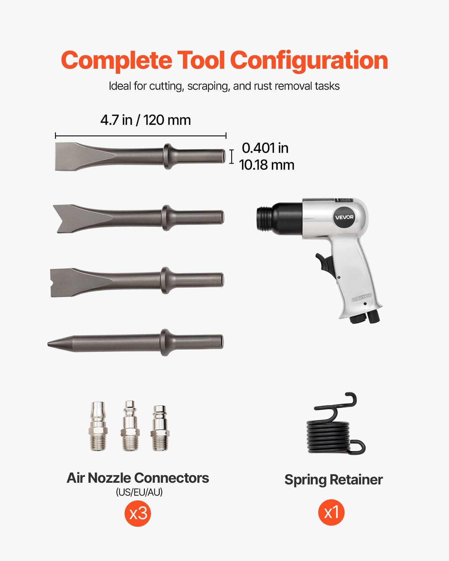 Air Hammer, 4500BPM Pneumatic Hammer with Rust Removal Air Needle Scaler & 4PCS Chisels Round Shank, Lightweight & Compact Air Chisel Pneumatic Shovel Tool for Cutting Scraping Demolishing