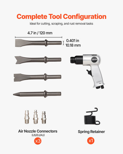 Air Hammer, 4500BPM Pneumatic Hammer with Rust Removal Air Needle Scaler & 4PCS Chisels Round Shank, Lightweight & Compact Air Chisel Pneumatic Shovel Tool for Cutting Scraping Demolishing