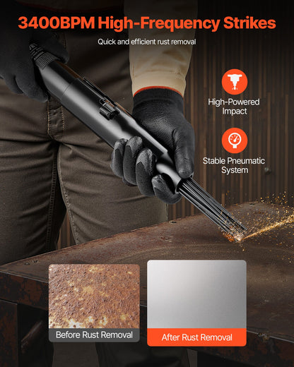 Air Needle Scaler, 3400BPM Pneumatic Scaler for Rust Paint Removal - with 3-Speed Adjustment, 19 Hardened Needles & 3 Air Nozzle Connectors - Lightweight, Compact & Ergonomic Grip