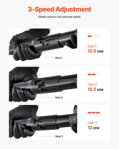 Air Needle Scaler, 3400BPM Pneumatic Scaler for Rust Paint Removal - with 3-Speed Adjustment, 19 Hardened Needles & 3 Air Nozzle Connectors - Lightweight, Compact & Ergonomic Grip
