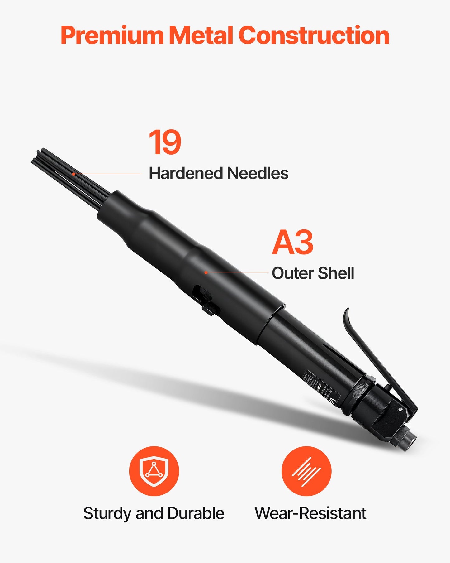 Air Needle Scaler, 3400BPM Pneumatic Scaler for Rust Paint Removal - with 3-Speed Adjustment, 19 Hardened Needles & 3 Air Nozzle Connectors - Lightweight, Compact & Ergonomic Grip