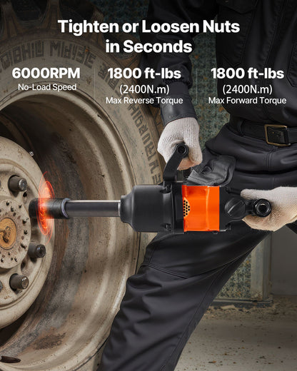1 Inch Air Impact Wrench, Up to 1800 ft-lbs Nut-Busting Torque, 18.7 lbs Lightweight Pneumatic Impact Gun with 6" Extended Anvil for Heavy Duty Repairs and Maintenance