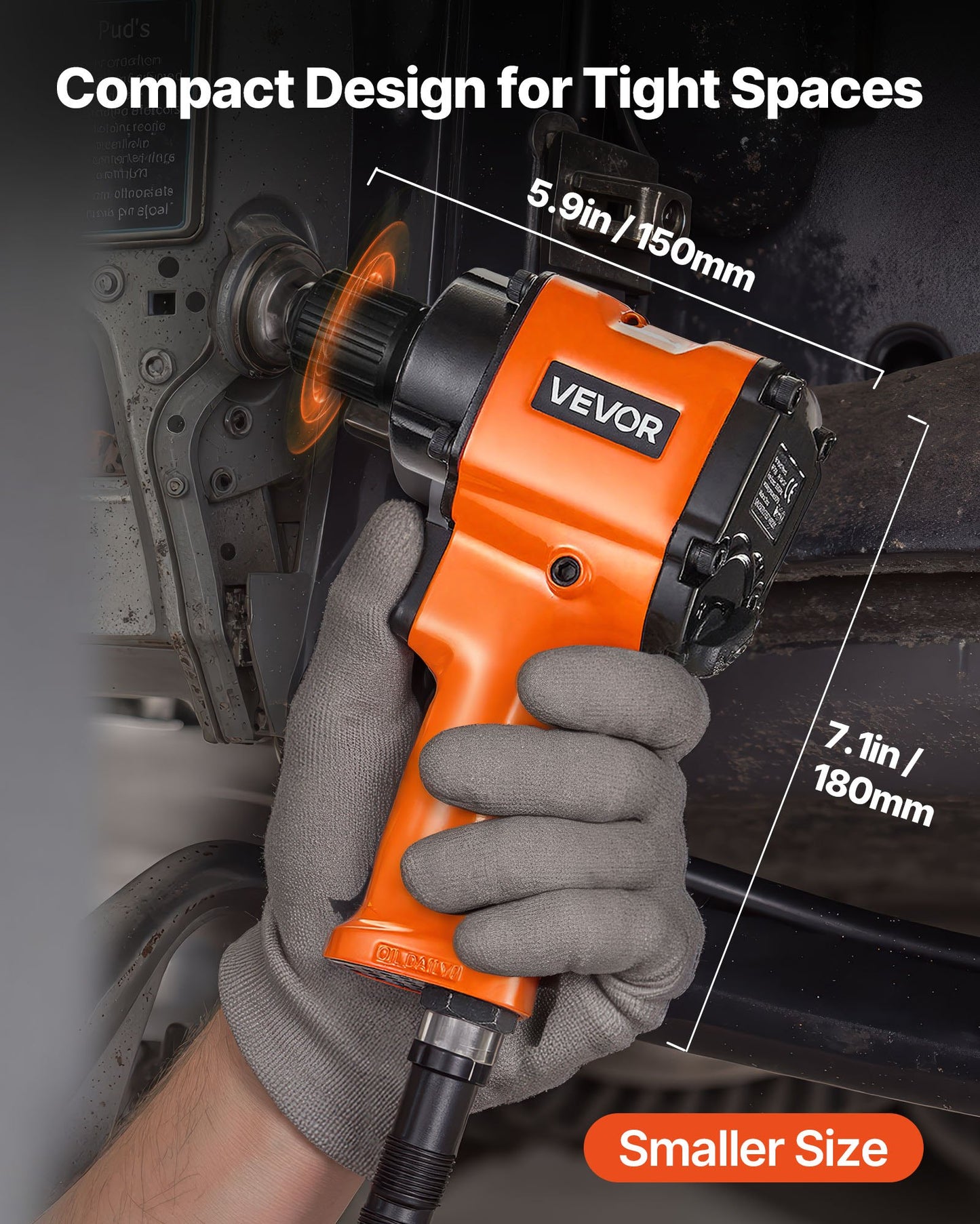 1/2-Inch Air Impact Wrench, Up to 738 ft-lbs Nut-busting Torque, Stubby Size & Lightweight Pneumatic Impact Gun for Auto Repairs and Maintenance