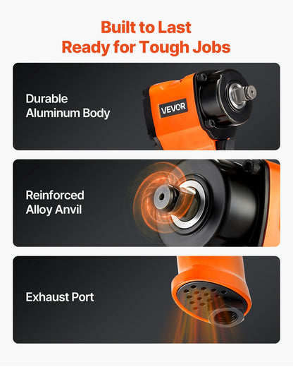 1/2-Inch Air Impact Wrench, Up to 738 ft-lbs Nut-busting Torque, Stubby Size & Lightweight Pneumatic Impact Gun for Auto Repairs and Maintenance