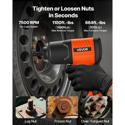 Lufttrycksslagskruvmejsel, 1/2"-fäste Pneumatisk slagskruvmejsel Upp till 1490 Nm Bakåtmoment, 7500 RPM 4-växlad justerbar och lätt pneumatisk pistol för bilreparationer och underhåll |  EU