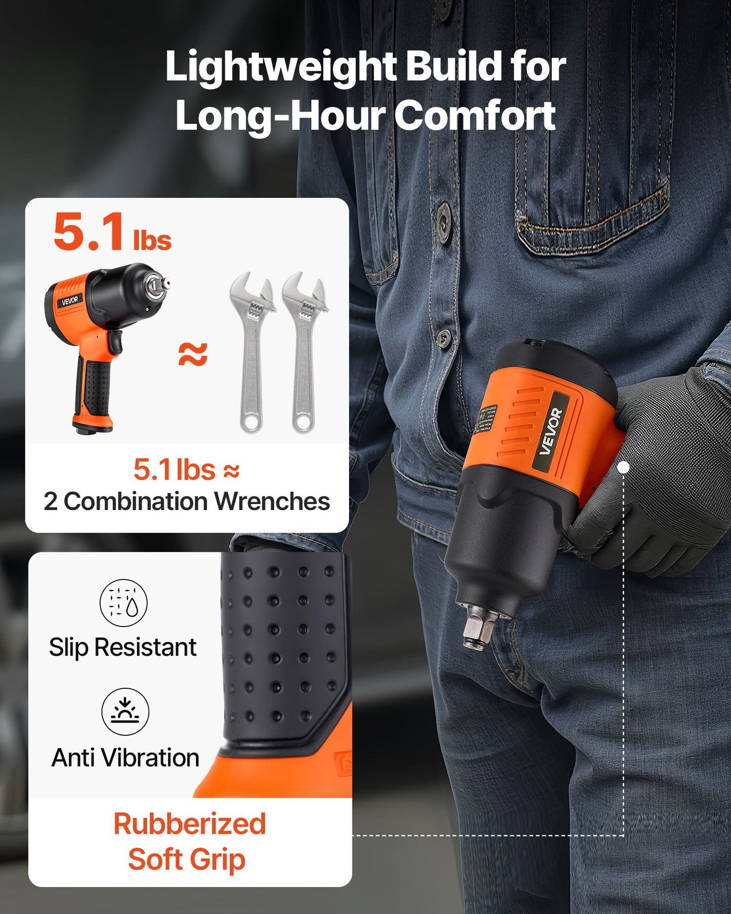 Air Impact Wrench, 1/2" Drive Pneumatic Impact Wrench Up to 1100 ft-lbs Reverse Torque, 7500RPM 4-Speed Adjustable & Lightweight Pneumatic Gun for Auto Repairs and Maintenance