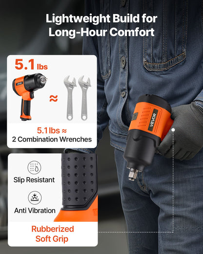 Air Impact Wrench, 1/2" Drive Pneumatic Impact Wrench Up to 1100 ft-lbs Reverse Torque, 7500RPM 4-Speed Adjustable & Lightweight Pneumatic Gun for Auto Repairs and Maintenance