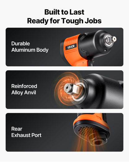 Air Impact Wrench, 1/2" Drive Pneumatic Impact Wrench Up to 1100 ft-lbs Reverse Torque, 7500RPM 4-Speed Adjustable & Lightweight Pneumatic Gun for Auto Repairs and Maintenance