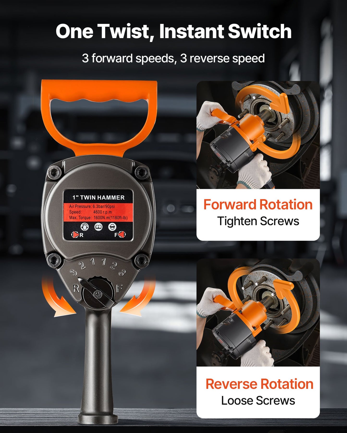 1 Inch Air Impact Wrench, Up to 1200 ft-lbs Nut-Busting Torque, 16.4 lbs Lightweight Pneumatic Impact Gun with Double Handles for Heavy Duty Repairs and Maintenance