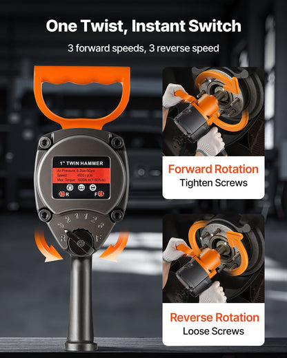 1 Inch Air Impact Wrench, Up to 1200 ft-lbs Nut-Busting Torque, 16.4 lbs Lightweight Pneumatic Impact Gun with Double Handles for Heavy Duty Repairs and Maintenance
