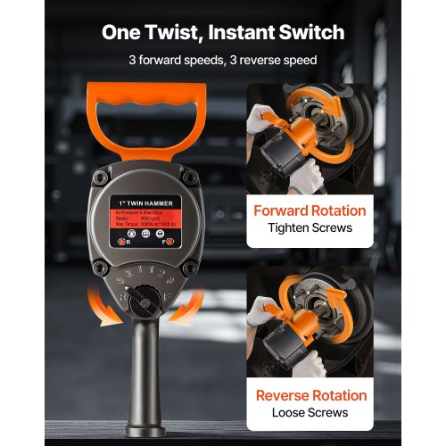 1-tums luftslagskruvmejsel, dubbelhammare luftslagpistol, upp till 1626 Nm bakåtvridmoment, 4600 varv/min 6-växlad pneumatisk skiftnyckel för tunga bilreparationer och underhåll |  EU