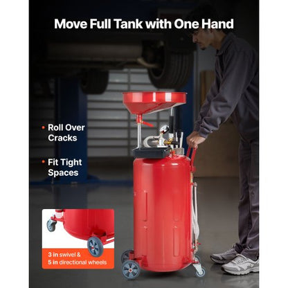 79,5L spilloljeavtappningstank, luftdriven bärbar oljetömningstank med justerbar tratthöjd, industriell vätskeavtappningstank med hjul, dränering för vätskeöverföring av bränsle för bilverkstäder, röd |  EU