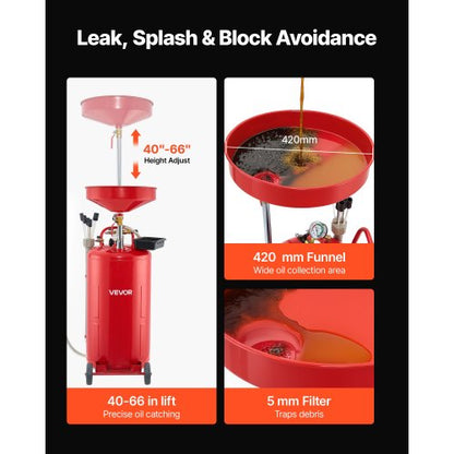 79,5L spilloljeavtappningstank, luftdriven bärbar oljetömningstank med justerbar tratthöjd, industriell vätskeavtappningstank med hjul, dränering för vätskeöverföring av bränsle för bilverkstäder, röd |  EU