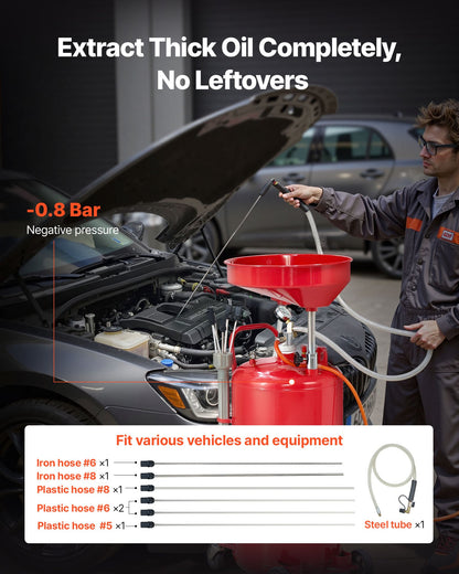 21 Gallon Waste Oil Drain Tank, Air Operated Portable Oil Drainer with Adjustable Funnel Height, Industrial Fluid Drain Tank with Wheels, Fluid Fuel Transfer Drainage for Auto Repair Shops, Red