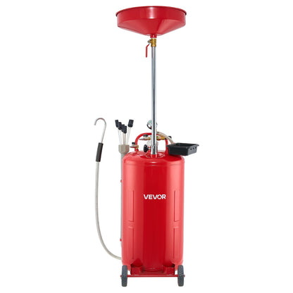 21 Gallon Waste Oil Drain Tank, Air Operated Portable Oil Drainer with Adjustable Funnel Height, Industrial Fluid Drain Tank with Wheels, Fluid Fuel Transfer Drainage for Auto Repair Shops, Red