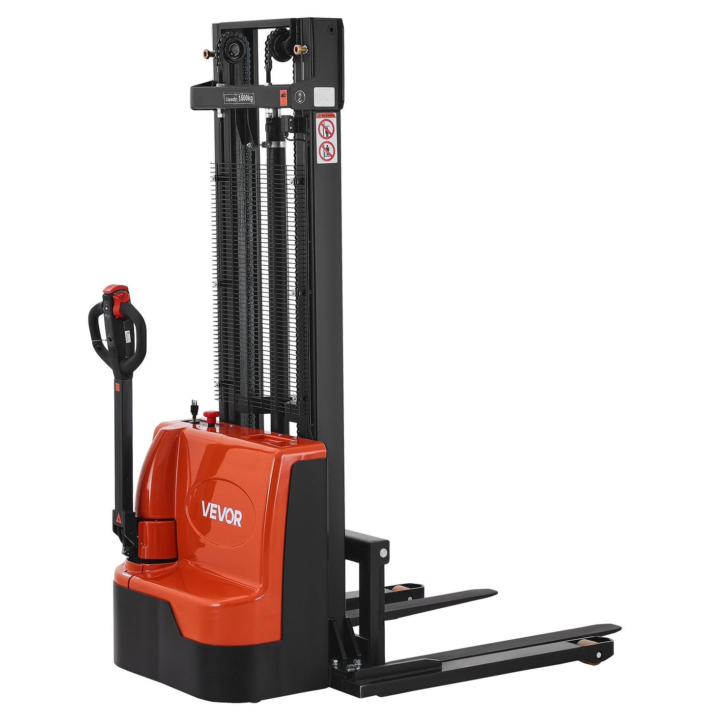 Full Electric Pallet Stacker, 3300 lbs Capacity, Pallet Lift Stacker Forklift with Straddle Legs & Forks, 127.6 Inches Lifting Height & 8.66-31.1 Inches Adjustable Fork Width, Orange & Black