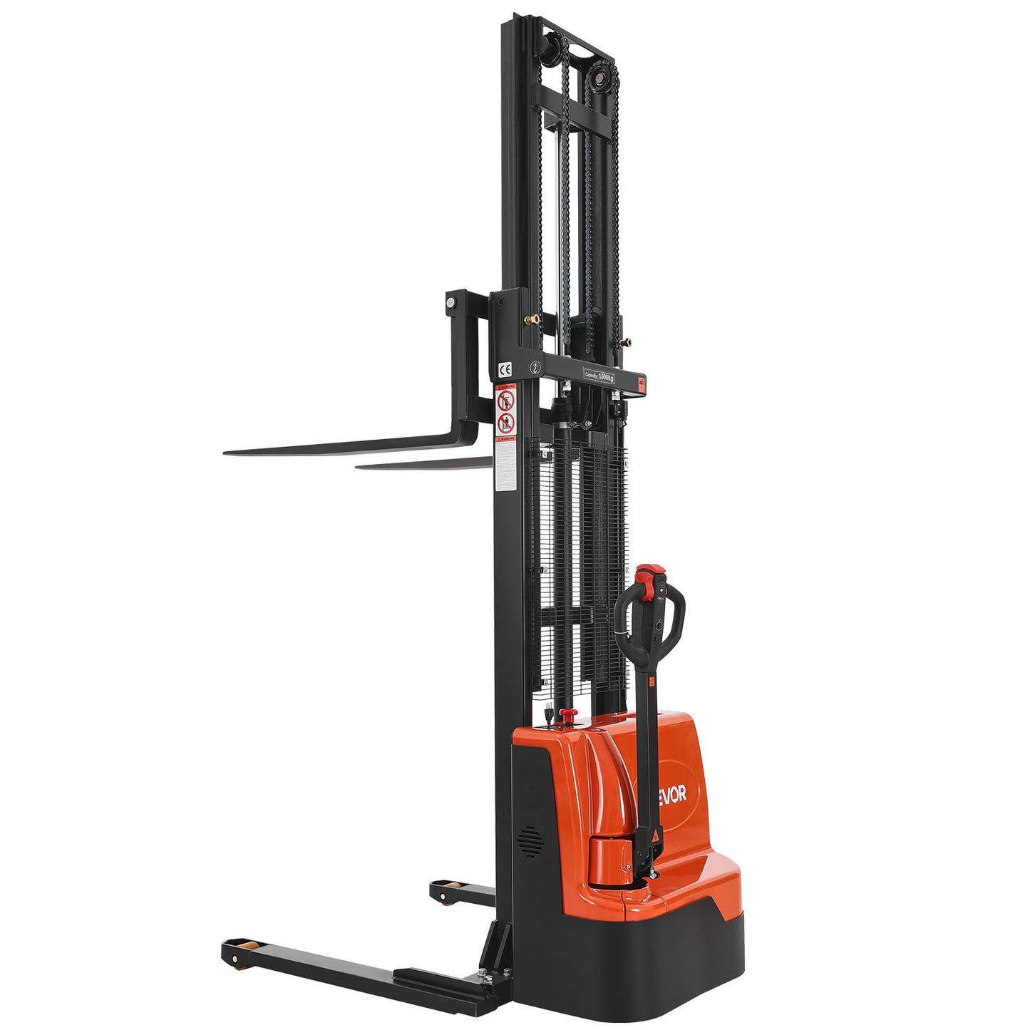 Full Electric Pallet Stacker, 3300 lbs Capacity, Pallet Lift Stacker Forklift with Straddle Legs & Forks, 127.6 Inches Lifting Height & 8.66-31.1 Inches Adjustable Fork Width, Orange & Black