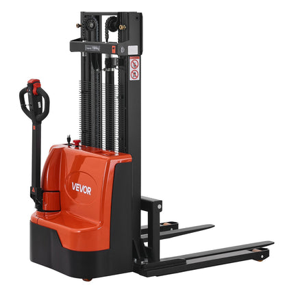 Full Electric Pallet Stacker, 3300 lbs Capacity, Pallet Lift Stacker Forklift with Straddle Legs & Forks, 96.06 Inches Lifting Height & 8.66-31.1 Inches Adjustable Fork Width, Orange & Black