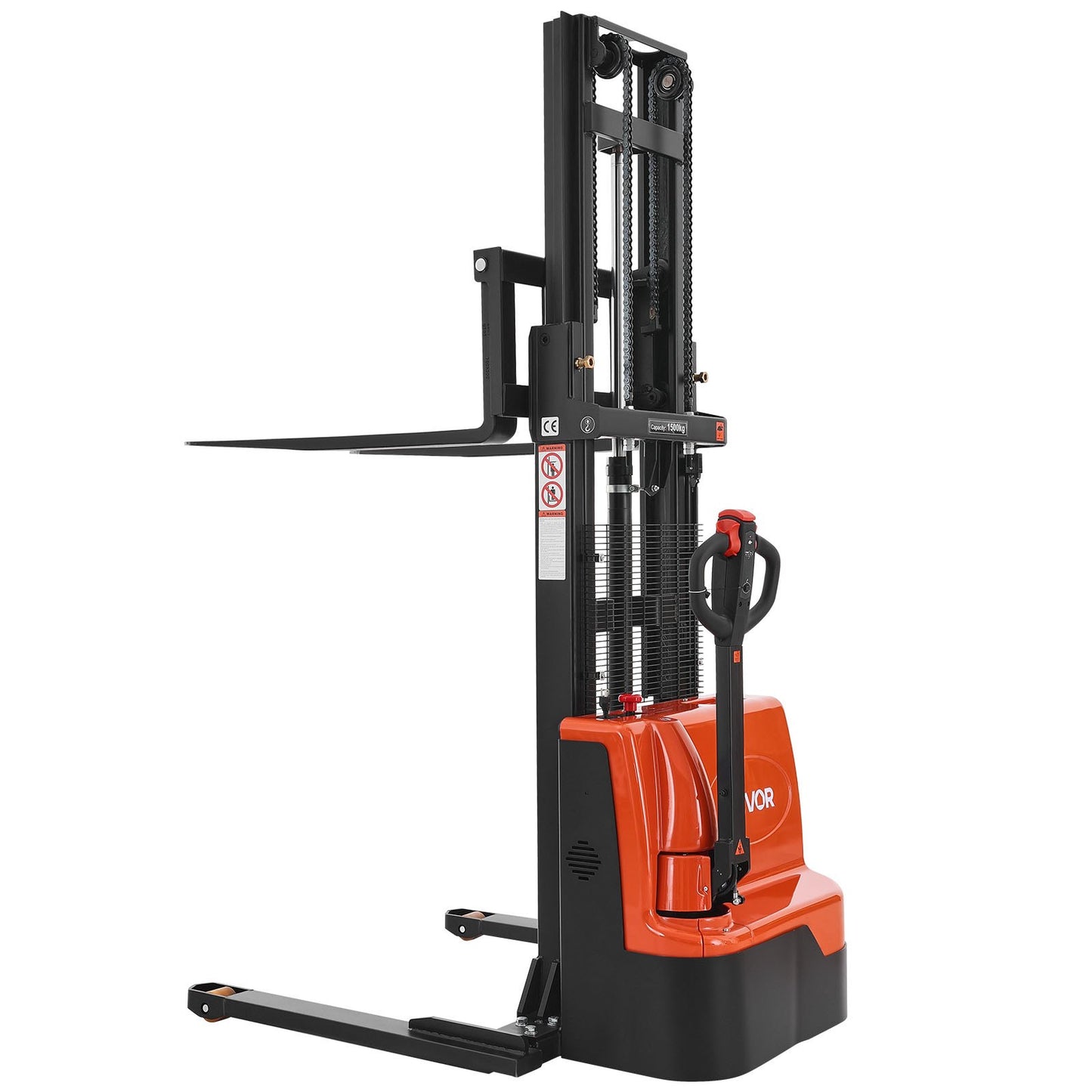 Full Electric Pallet Stacker, 3300 lbs Capacity, Pallet Lift Stacker Forklift with Straddle Legs & Forks, 96.06 Inches Lifting Height & 8.66-31.1 Inches Adjustable Fork Width, Orange & Black