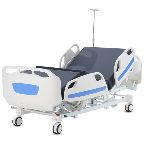 Premium 5 Function Full Electric Hospital Bed, ICU Electric Medical Bed with Trendelenburg & Reverse Trendelenburg, 5-Inch Locking Casters, IV Pole for Home Hospital Use, 550LBS Loading