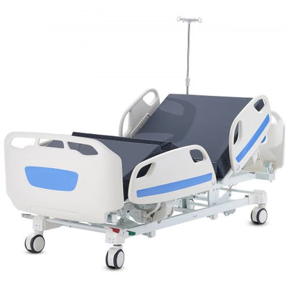 Premium 5 Function Full Electric Hospital Bed, ICU Electric Medical Bed with Trendelenburg & Reverse Trendelenburg, 5-Inch Locking Casters, IV Pole for Home Hospital Use, 550LBS Loading