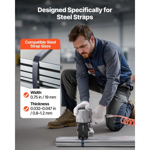 Pneumatisk stålbandningsmaskin, 8500 N spänningskraft, metallbandningsverktyg, spännare och skärförslutare för 19 mm breda metallband, kraftig delad balpress för höghållfasta förpackningar |  EU