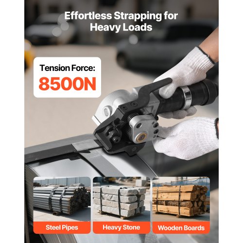 Pneumatisk stålbandningsmaskin, 8500 N spänningskraft, metallbandningsverktyg, spännare och skärförslutare för 32 mm breda metallband, kraftig delad balpress för höghållfasta förpackningar |  EU