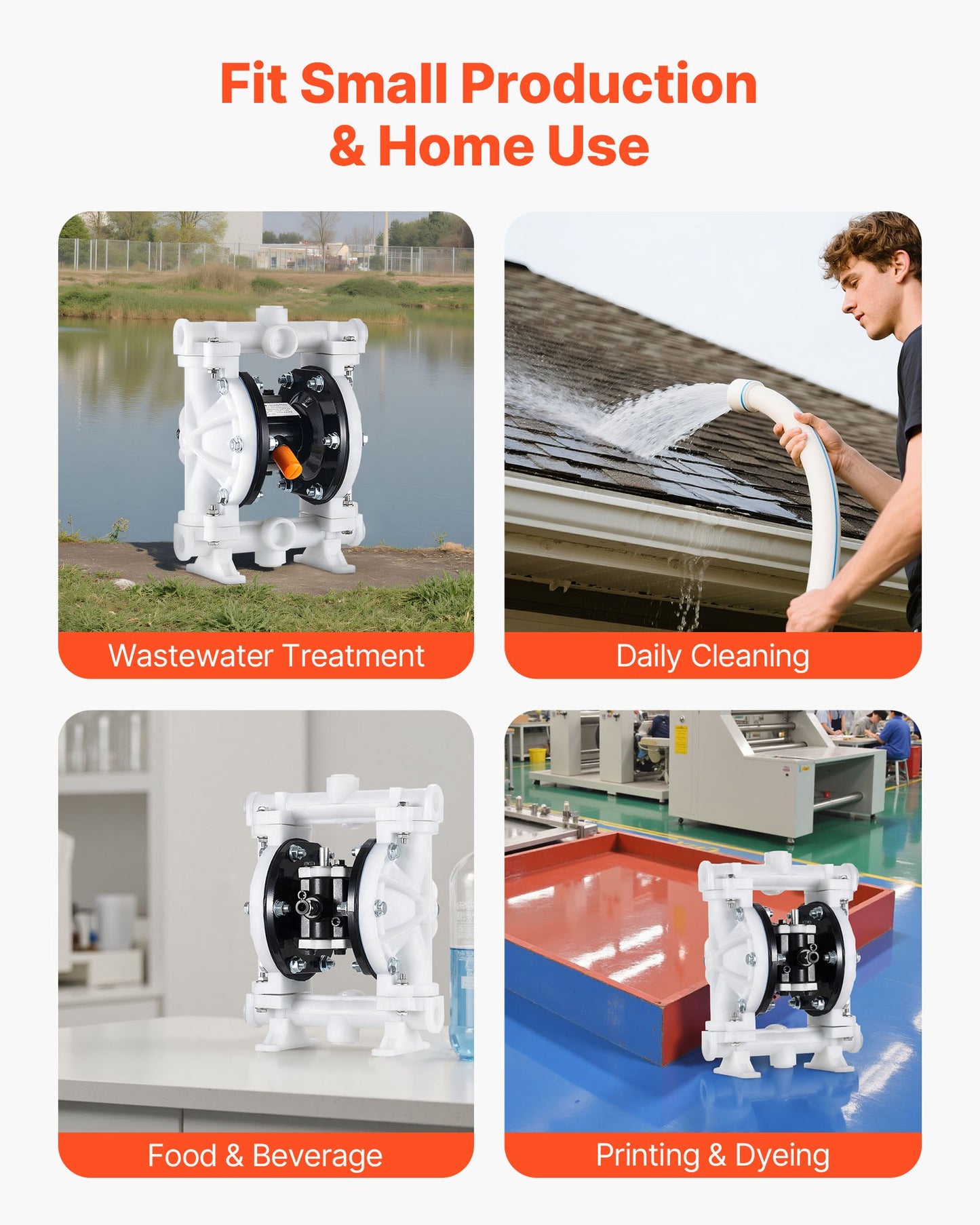 Air Operated Double Diaphragm Pump, 4.4 GPM, 1-1/2 inch Inlet & Outlet Pneumatic Waste Oil Transfer Pump, Max 100 PSI, Polypropylene Body, Air-Operated for Diesel, Grease, Kerosene, Gasoline