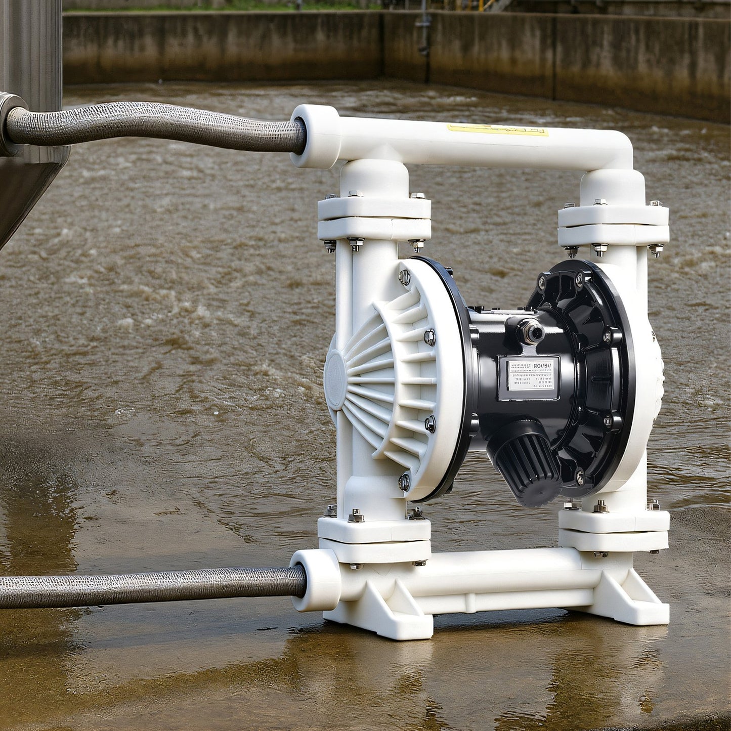 Air Operated Double Diaphragm Pump, 25 GPM, 1 inch Inlet & Outlet Pneumatic Waste Oil Transfer Pump, Max 100 PSI, Polypropylene Body, Air-Operated for Diesel, Grease, Kerosene, Gasoline & Oil