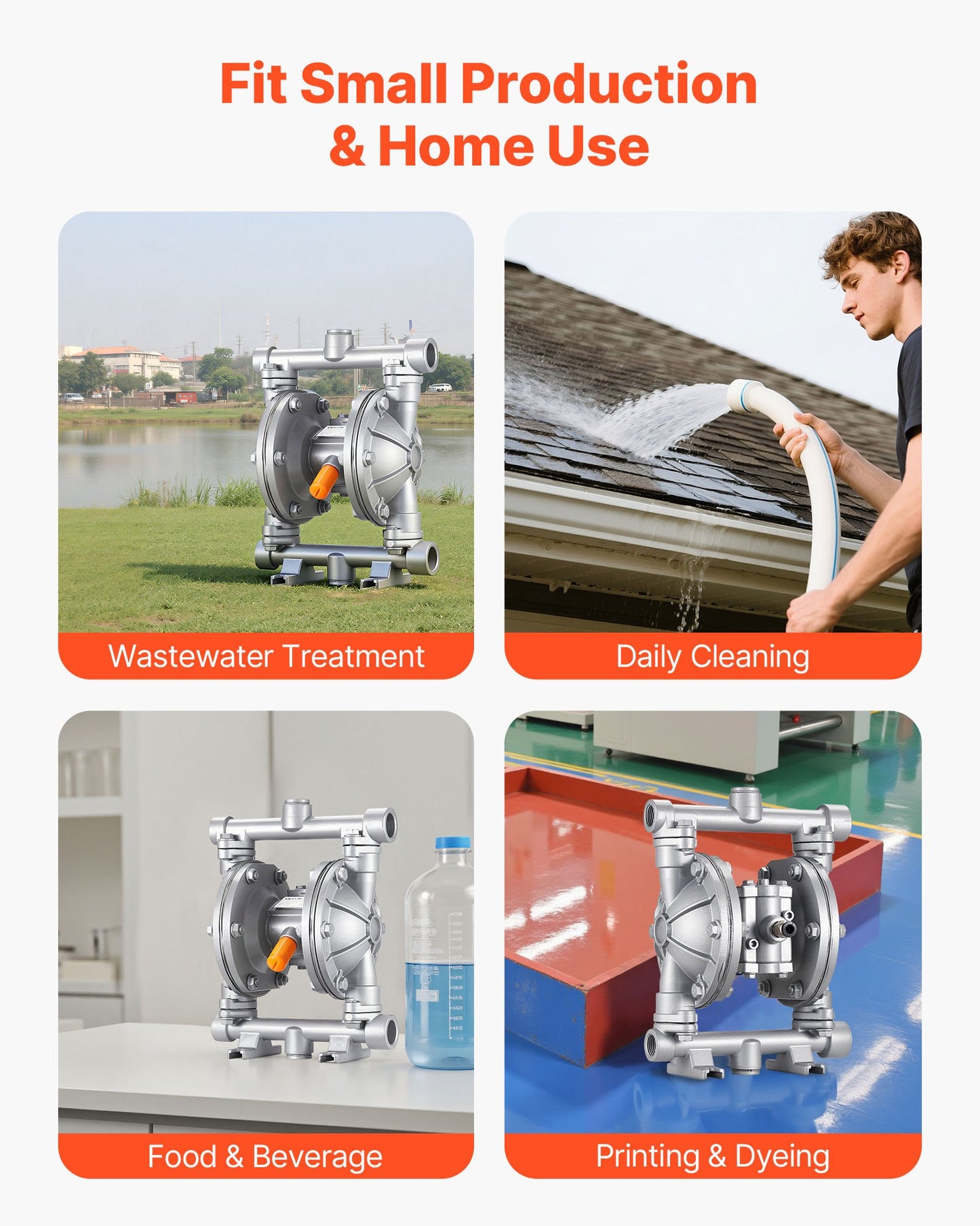 Air Operated Double Diaphragm Pump, 6.6 GPM, 3/8 inch Inlet & Outlet Pneumatic Waste Oil Transfer Pump, Max 100 PSI, Aluminum Alloy Body, Air-Operated for Diesel, Grease, Kerosene, Gasoline