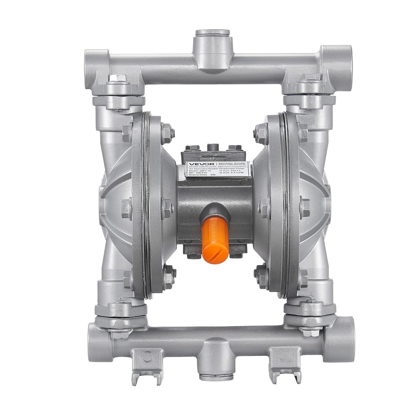 Air Operated Double Diaphragm Pump, 6.6 GPM, 3/8 inch Inlet & Outlet Pneumatic Waste Oil Transfer Pump, Max 100 PSI, Aluminum Alloy Body, Air-Operated for Diesel, Grease, Kerosene, Gasoline
