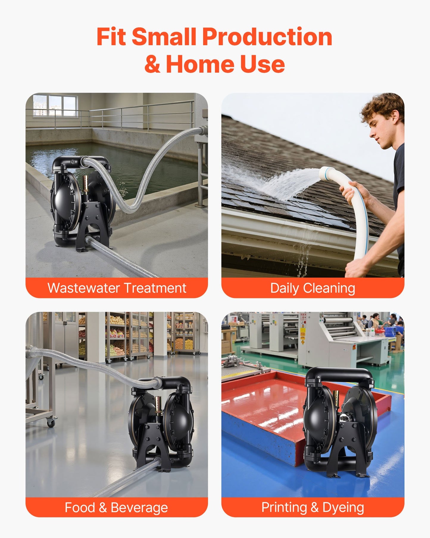 Air Operated Double Diaphragm Pump, 35 GPM, 1 inch Inlet & Outlet Pneumatic Waste Oil Transfer Pump, Max 114 PSI, Aluminum Alloy Body, Air-Operated for Diesel, Grease, Kerosene, Gasoline & Oil