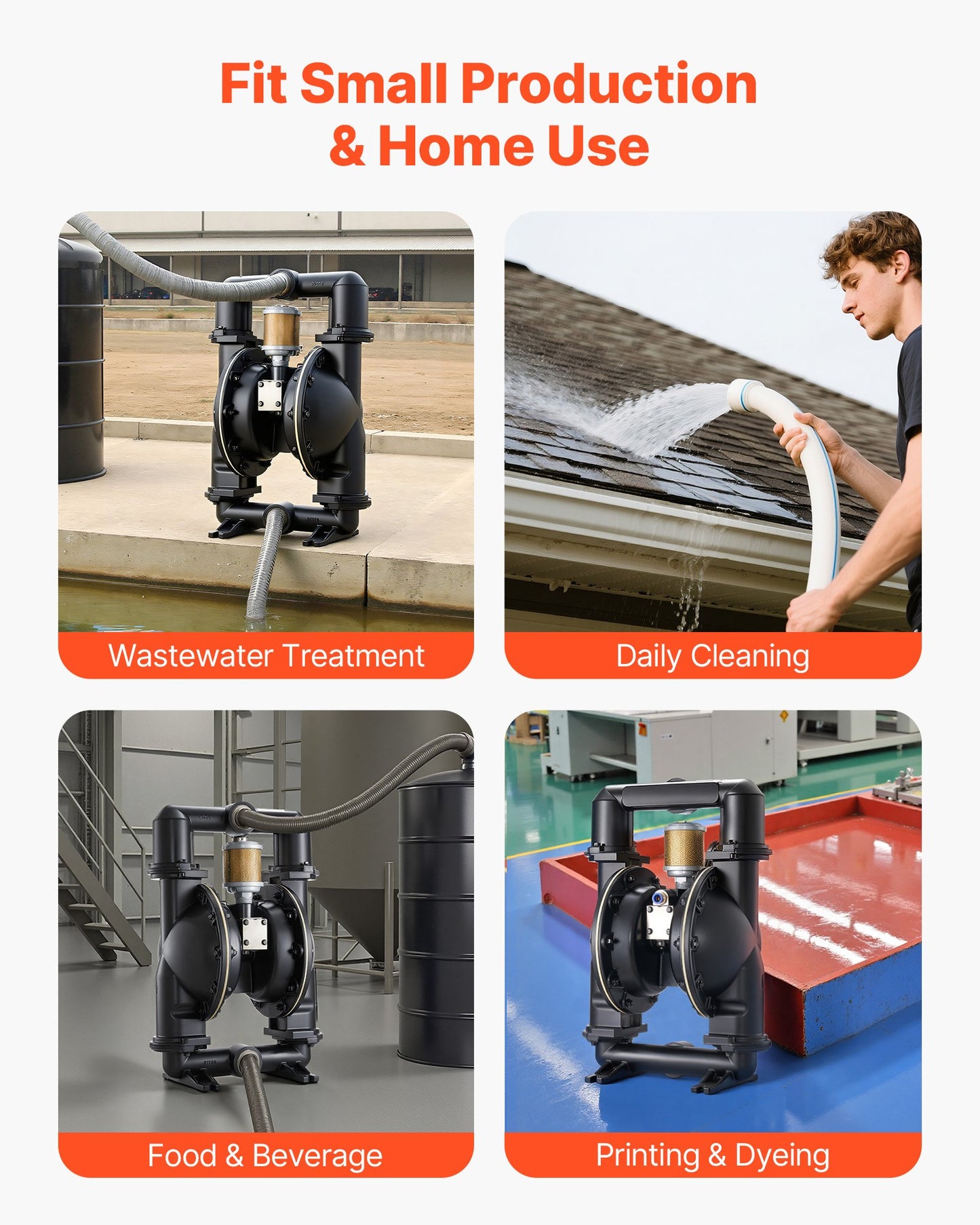 Air Operated Double Diaphragm Pump, 158 GPM, 2 inch Inlet & Outlet Pneumatic Waste Oil Transfer Pump, Max 114 PSI, Aluminum Alloy Body, Air-Operated for Diesel, Grease, Kerosene, Gasoline & Oil