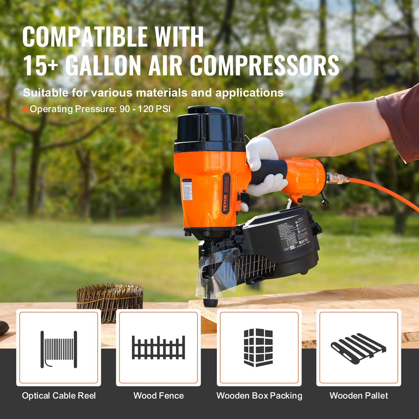 MCN90 Coil Framing Spikpistol 1-3/4" till 3-1/2" 15 graders pneumatisk spikpistol