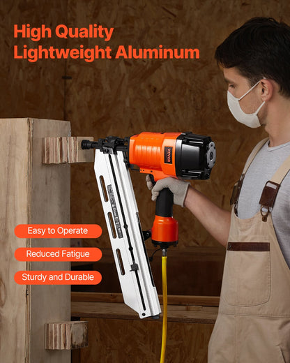 Framing Nailer, 80-120PSI Air Nail Gun, 2" to 3-1/2" 21 Degree Full Round Head Pneumatic Framing Nailer with Tool-Less Depth Adjustment & Dual Trigger Modes, Ideal for Framing Decking Flooring