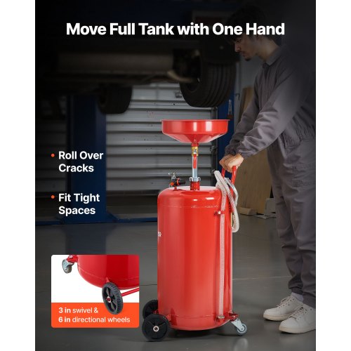 95L spilloljeavtappningstank, luftdriven bärbar oljetömningstank med justerbar tratthöjd, industriell vätskeavtappningstank med hjul, dränering för vätskeöverföring av bränsle för bilverkstäder, röd |  EU