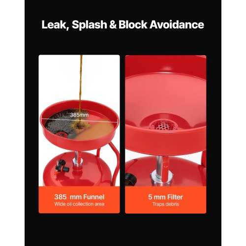 95L spilloljeavtappningstank, luftdriven bärbar oljetömningstank med justerbar tratthöjd, industriell vätskeavtappningstank med hjul, dränering för vätskeöverföring av bränsle för bilverkstäder, röd |  EU