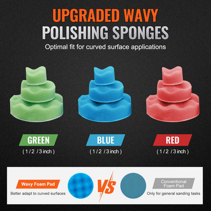 1/2/3 Inch Random Orbital Air Sander, High-Speed 15000RPM Mini Pneumatic Sander for Auto Body Work, 58PCS Air Powered Sander Kit with Sandpapers, Wool Pad, Wavy Sponges