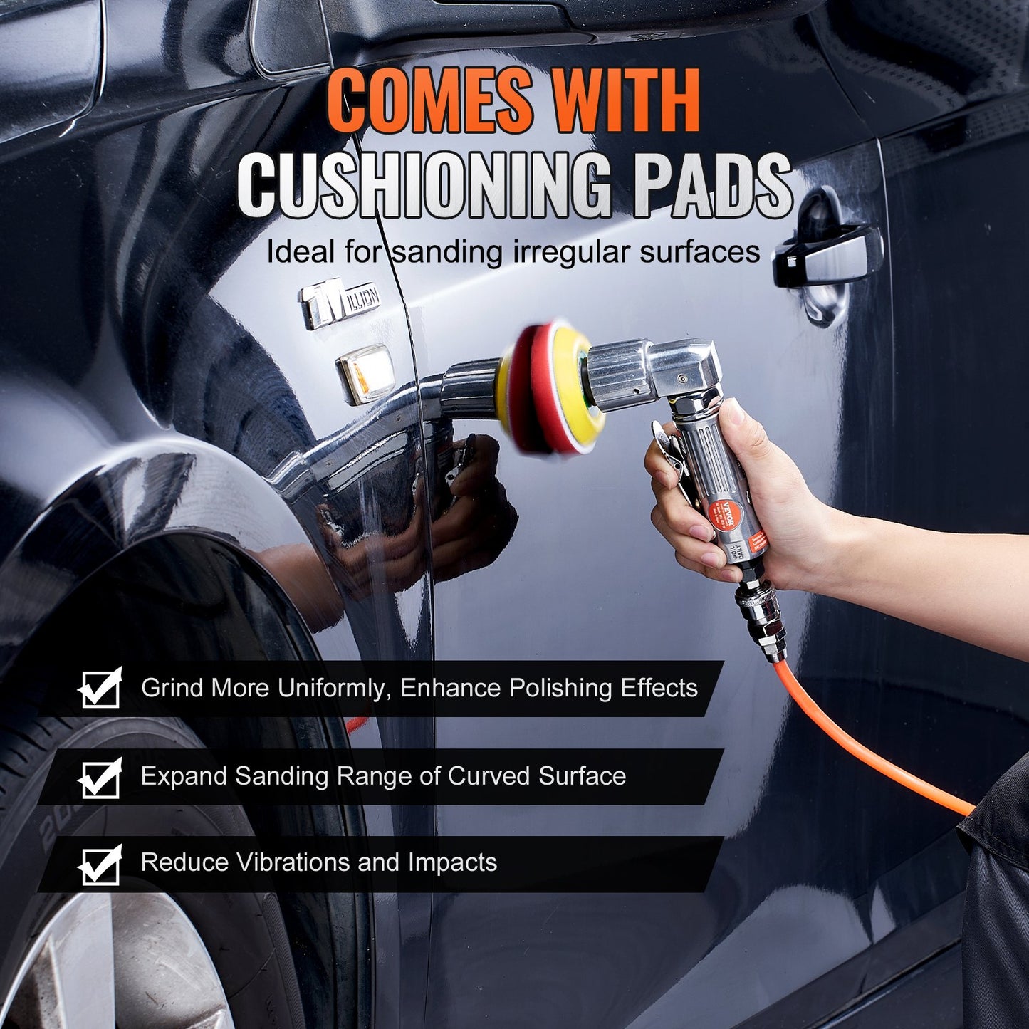 1/2/3 Inch Random Orbital Air Sander, High-Speed 15000RPM Mini Pneumatic Sander for Auto Body Work, 58PCS Air Powered Sander Kit with Sandpapers, Wool Pad, Wavy Sponges