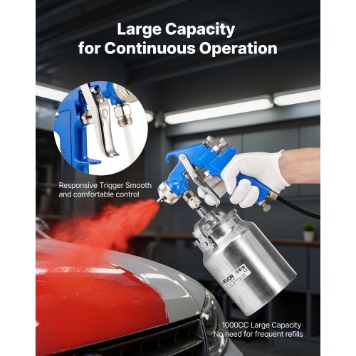 sifonmatningssprutpistol, högförstoftande luftsprutpistol för färg, 1000cc bilfärgspruta med 1,8 mm munstycke, justerbar flödeshastighet och luftvolym för bil, möbler, väggar, husmålning |  EU