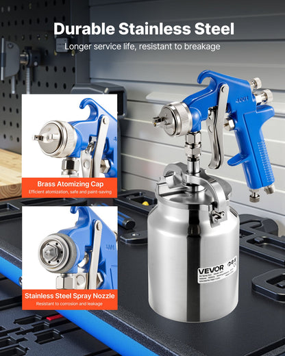 Siphon Feed Spray Gun, High Atomization Air Paint Spray Gun, 1000cc Automotive Paint Sprayer with 1.8 mm Nozzle, Adjustable Flow Rate & Air Volume for Car, Furniture, Wall, House Painting