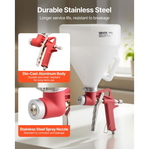 luftsprutpistol för texturering, 4,5 l luftsprutpistol, professionell gipsspruta med texturering och 3 munstycken (3,5 mm, 6 mm, 8 mm) för popcorn, knockdown och apelsinskalstexturer |  EU