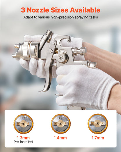 LVLP Air Spray Gun, Gravity Feed Paint Sprayer Gun with 3 Nozzles (1.3/1.4/1.7mm), 600ml Capacity Automotive Paint Sprayer with Air Regulator for Furniture, Car Painting, Home Improvement