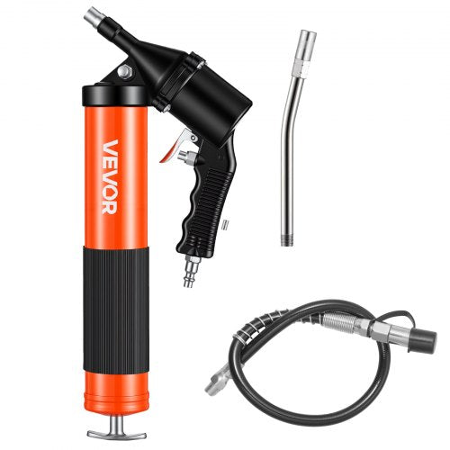 Grease Gun, Continuous Cycle Heavy Duty 6000 PSI High Pressure, Pistol Grip Grease Gun Kit with 14 oz Capacity, Includes 18-Inch Flex Hose, 1 Extension Rigid Pipe, 2 Flat Nozzles for Automotive