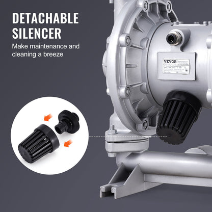 Air Operated Double Diaphragm Pump, 44GPM, Max 115PSI Air Waste Oil Pneumatic Transfer Pump with 2 Extra Diaphragms, 1-1/2 inch Inlet & Outlet Aluminum Alloy Diaphragm Pump for Diesel Grease Oil