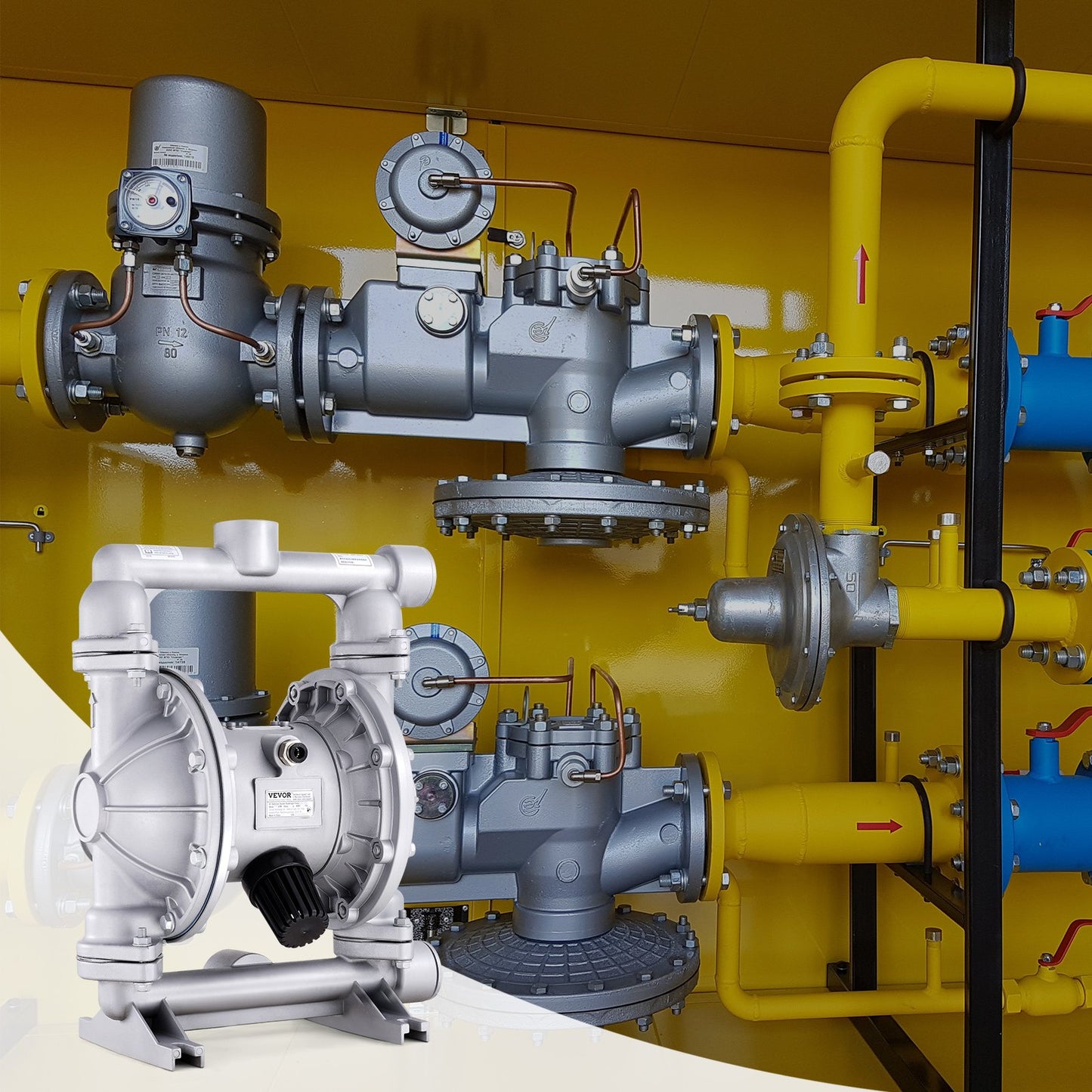 Air Operated Double Diaphragm Pump, 44GPM, Max 115PSI Air Waste Oil Pneumatic Transfer Pump with 2 Extra Diaphragms, 1-1/2 inch Inlet & Outlet Aluminum Alloy Diaphragm Pump for Diesel Grease Oil