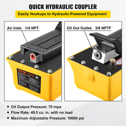 Lufthydraulikpumpe, 10.000 PSI hydraulische Fußpumpe, 1/2-Gallonen-Reservoir, fußbetriebene Luft-/Hydraulikpumpe, mit Schlauch und Spritzpistole für die Takelage schwerer Maschinen, Autoreparatur, Karosserierahmenmaschinen